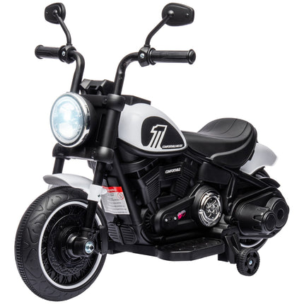 Elektro-Kindermotorrad mit Stützrädern, weiß