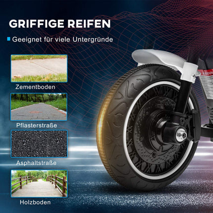 Elektro-Kindermotorrad mit Stützrädern, weiß