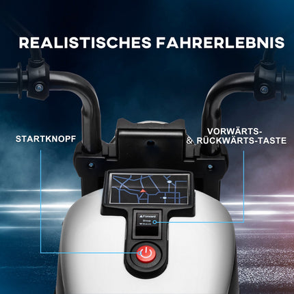 Elektro-Kindermotorrad mit Stützrädern, weiß
