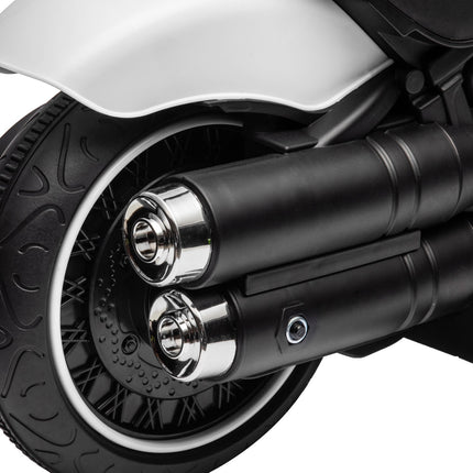 Elektro-Kindermotorrad mit Stützrädern, weiß