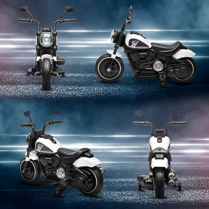 Elektro-Kindermotorrad mit Stützrädern, weiß