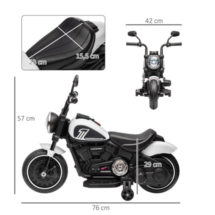 Elektro-Kindermotorrad mit Stützrädern, weiß