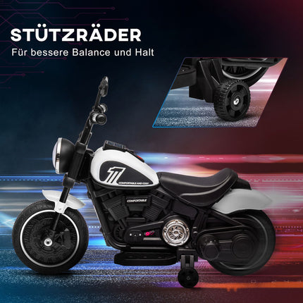 Elektro-Kindermotorrad mit Stützrädern, weiß