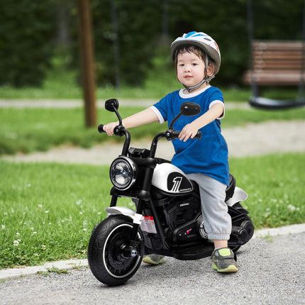 Elektro-Kindermotorrad mit Stützrädern, weiß