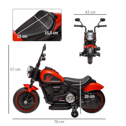 Electric motorcycle for children, red, with training wheels, 3 km/h