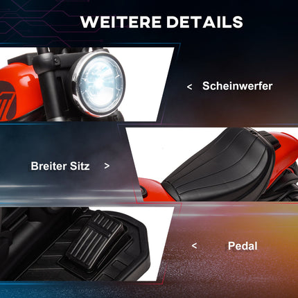 Electric motorcycle for children, red, with training wheels, 3 km/h