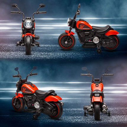Electric motorcycle for children, red, with training wheels, 3 km/h