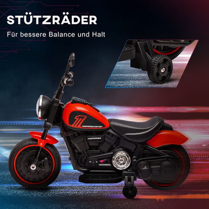 Electric motorcycle for children, red, with training wheels, 3 km/h
