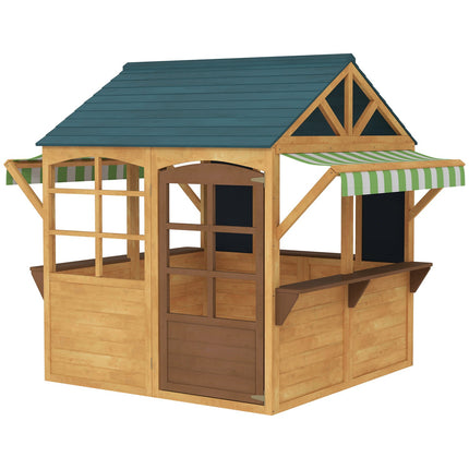 Children's playhouse made of fir wood, foldable house with windows, door, for children aged 3-8 years, brown+blue