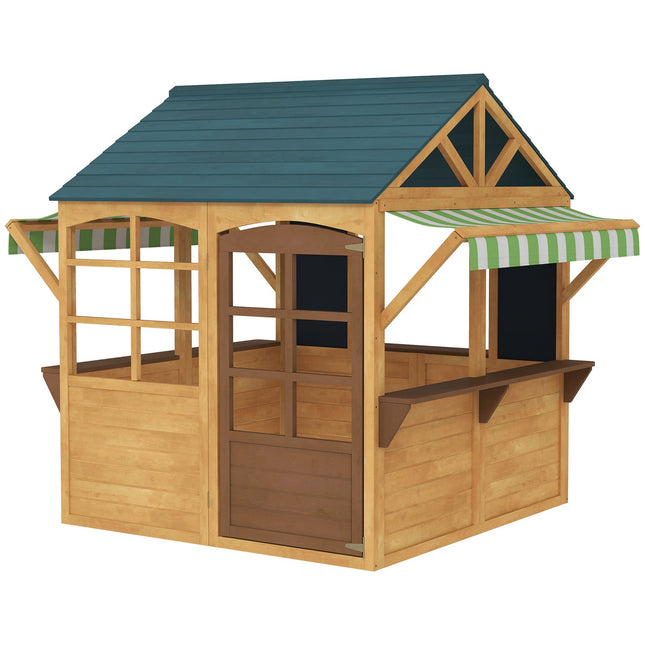 Kinderspielhaus aus Tannenholz, faltbares Haus mit Fenstern, Tür, für Kinder von 3-8 Jahren, braun+blau