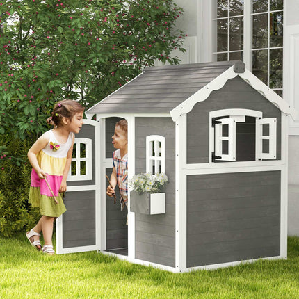 Wooden outdoor playhouse for children 3-8 years old with door and window