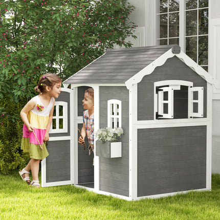 Wooden outdoor playhouse for children 3-8 years old with door and window