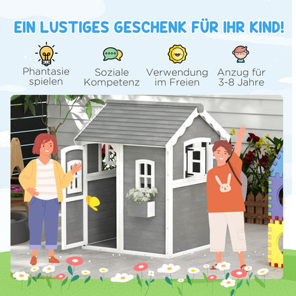 Wooden outdoor playhouse for children 3-8 years old with door and window