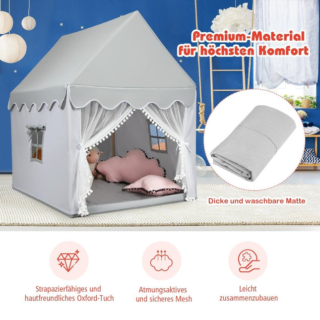 Kinderspielhaus Spielhaus mit Massivholzrahmen &amp; Baumwollmatratze 120 x 105 x 140 cm Grau