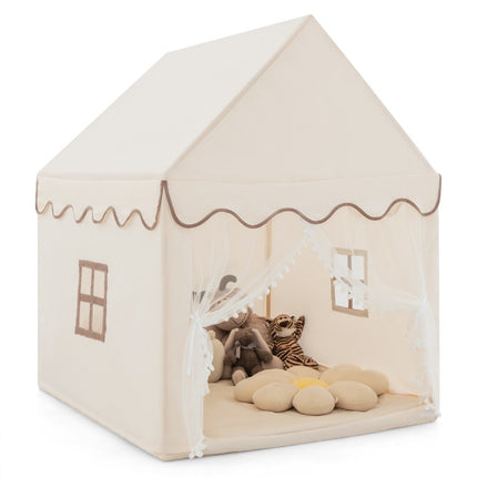 Kinderspielhaus mit Massivholzrahmen &amp; Baumwolldecke Kinderzelt beige