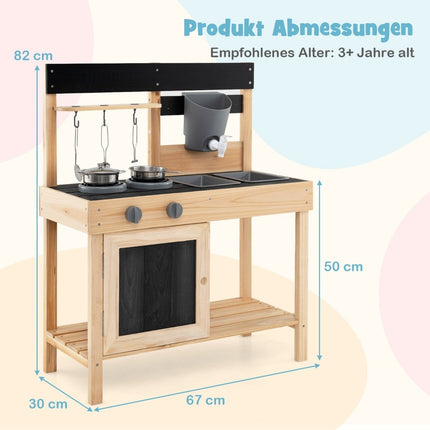 Cuisine de jeu pour enfants avec 2 éviers amovibles, robinet, cuisinière et ustensiles de cuisine