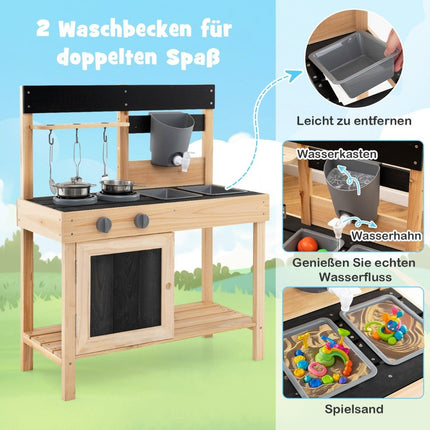 Cuisine de jeu pour enfants avec 2 éviers amovibles, robinet, cuisinière et ustensiles de cuisine