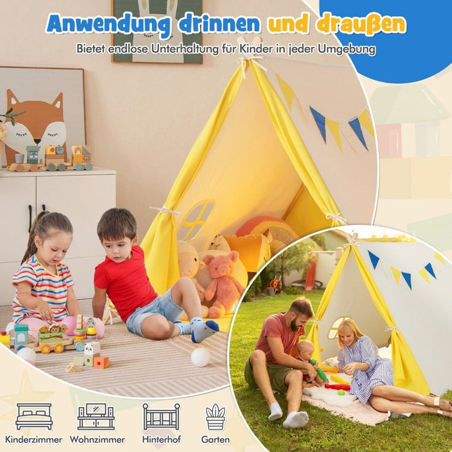 Kinderspielzelt Dreieckiges Kinder- und Kleinkinderzelt mit Holzrahmen 137 x 145 x 121 cm