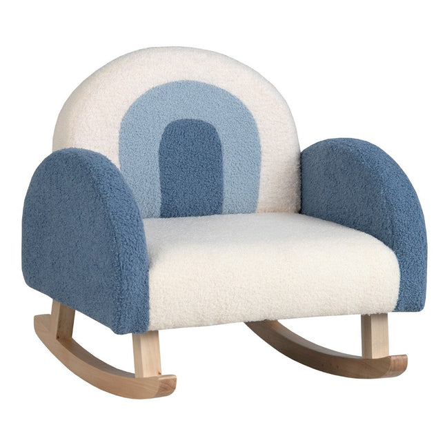 Kinder Schaukelstuhl Teddy Plüsch Sessel mit Schaukelbeinen aus Pappelholz Blau