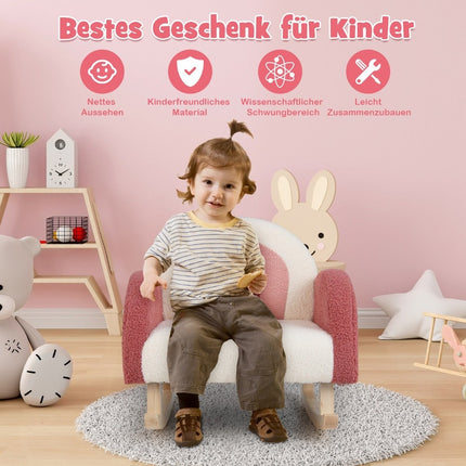 Kinder Schaukelstuhl Teddy Plüsch Sessel mit Schaukelbeinen aus Pappelholz Rot