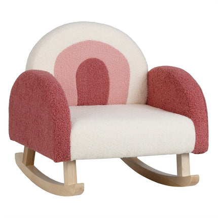 Kinder Schaukelstuhl Teddy Plüsch Sessel mit Schaukelbeinen aus Pappelholz Rot