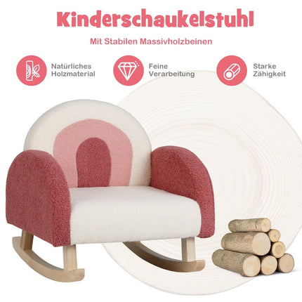 Kinder Schaukelstuhl Teddy Plüsch Sessel mit Schaukelbeinen aus Pappelholz Rot