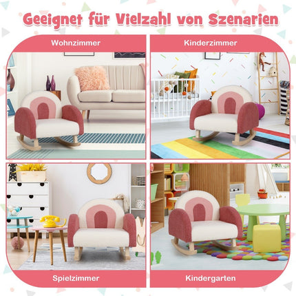 Kinder Schaukelstuhl Teddy Plüsch Sessel mit Schaukelbeinen aus Pappelholz Rot