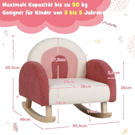 Kinder Schaukelstuhl Teddy Plüsch Sessel mit Schaukelbeinen aus Pappelholz Rot