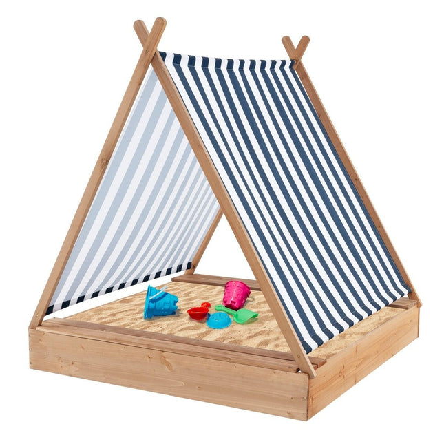 Kindersandkasten mit Abdeckung und 2 Bänken. Outdoor-Sandkasten aus Holz 124 x 123 cm