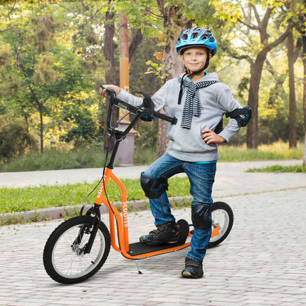 Trottinette enfant à partir de 5 ans, trottinette de ville avec pneus pneumatiques 16/12 pouces, orange, 135 x 58 x 88-94 cm