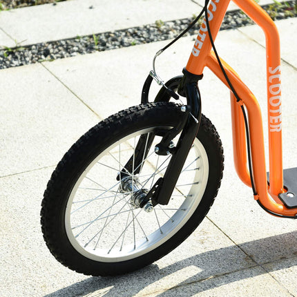 Trottinette enfant à partir de 5 ans, trottinette de ville avec pneus pneumatiques 16/12 pouces, orange, 135 x 58 x 88-94 cm