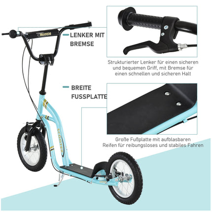 Kinderroller ab 5 Jahre, Tretroller, Cityroller für Kinder, Aluminium, 120 x 58 x 85-95 cm, Hellblau