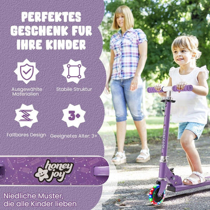 Kinderroller mit LED Rädern höhenverstellbar Kinderscooter Cityroller Lila