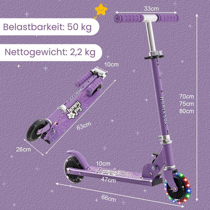 Kinderroller mit LED Rädern höhenverstellbar Kinderscooter Cityroller Lila