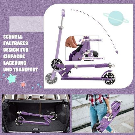 Kinderroller mit LED Rädern höhenverstellbar Kinderscooter Cityroller Lila
