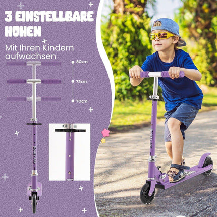 Kinderroller mit LED Rädern höhenverstellbar Kinderscooter Cityroller Lila