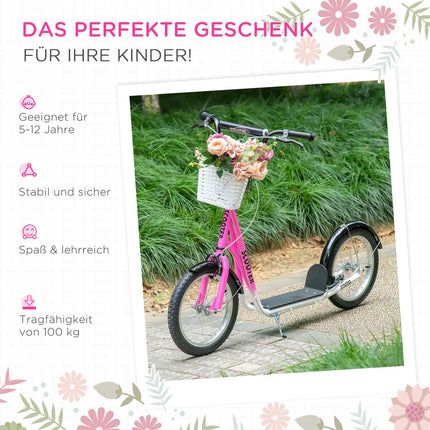 Kinderroller in Pink und Weiß, höhenverstellbar, mit Korb
