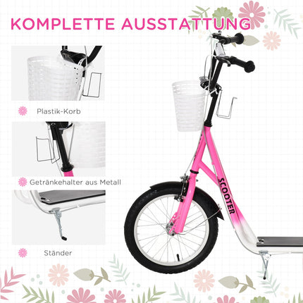 Kinderroller in Pink und Weiß, höhenverstellbar, mit Korb