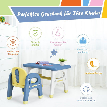 Kindersitzgruppe mit Dinosaurier-Design inkl. Bauklötzen aus HDPE für Kinder ab 3 Jahren. Blau