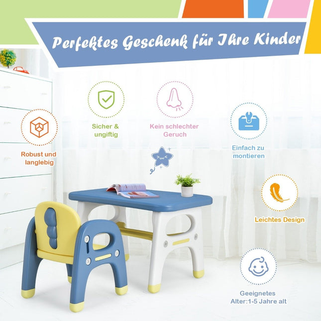 Kindersitzgruppe mit Dinosaurier-Design inkl. Bauklötzen aus HDPE für Kinder ab 3 Jahren. Blau