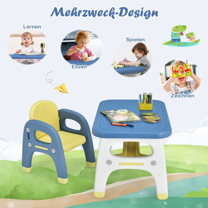 Kindersitzgruppe mit Dinosaurier-Design inkl. Bauklötzen aus HDPE für Kinder ab 3 Jahren. Blau