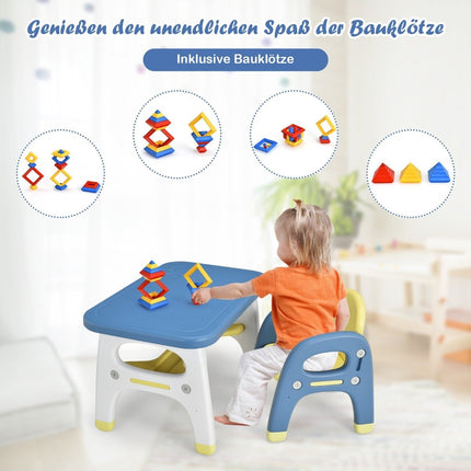 Kindersitzgruppe mit Dinosaurier-Design inkl. Bauklötzen aus HDPE für Kinder ab 3 Jahren. Blau