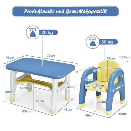 Kindersitzgruppe mit Dinosaurier-Design inkl. Bauklötzen aus HDPE für Kinder ab 3 Jahren. Blau