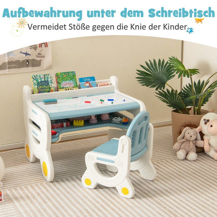 Kindersitzgruppe mit höhen- und neigungsverstellbarer Tischplatte Zeichentisch blau
