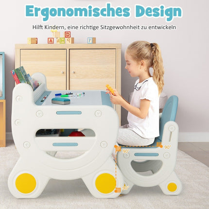 Kindersitzgruppe mit höhen- und neigungsverstellbarer Tischplatte Zeichentisch blau