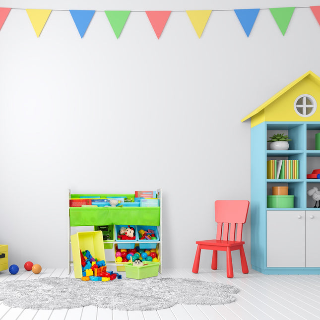Kinderregal mit 10 Fächern und Motiven