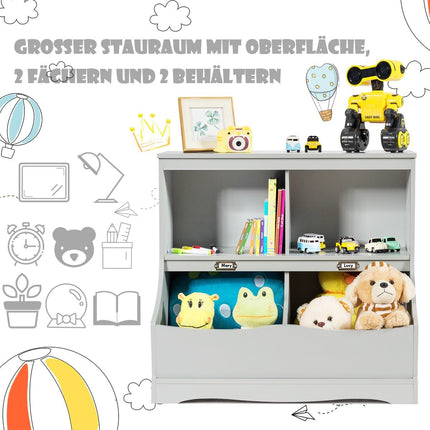 Kinderregal mit 4 Fächern, Spielzeugregal, Bücherregal für Kinder, 67 x 40 x 62 cm, Grau