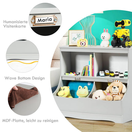 Kinderregal mit 4 Fächern, Spielzeugregal, Bücherregal für Kinder, 67 x 40 x 62 cm, Grau