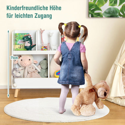 Kinderregal mit 5 offenen Fächern Bücherregal Kinderzimmerregal mit Massivholzbeinen weiß