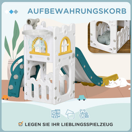 Kinder-Rutsche, 4 in 1, Kleinkinderrutsche mit Basketballkorb, Teleskop-Klettergerüst gelb 70 x 177 x 92 cm